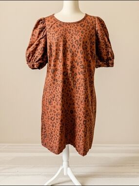 Universal Thread Brown Denim Leopard Puff Sleeve Mini Dress